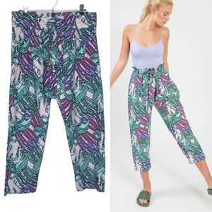Sigal Garzas Paper Bag Linen Blend Hawaiian Print Floral Pants Resort Wear S/M